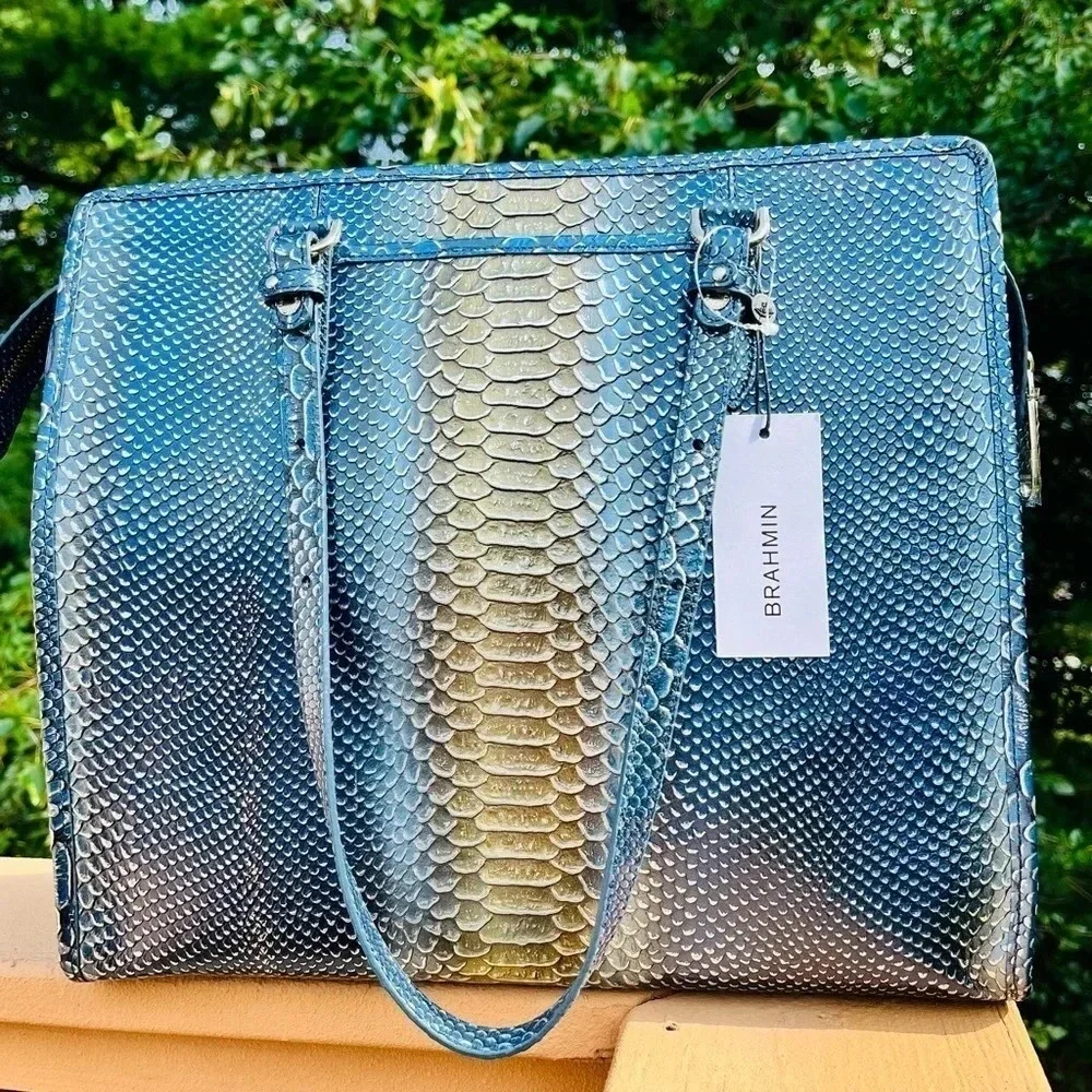 Brahmin Tia Tote Serenity Meridian Snake Print Leather NWT